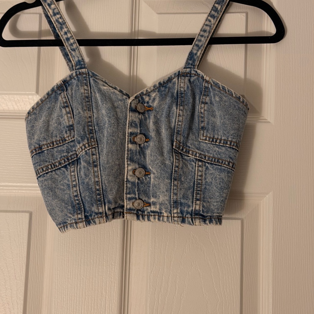 Denim Button-Up Crop Top